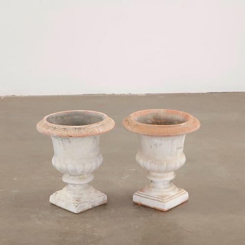 Pair of 19th White and Blush Bell Shaped Planters