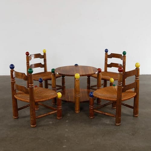 Charles Dudouyt, Coffee Table with Four Chairs, 1960s
