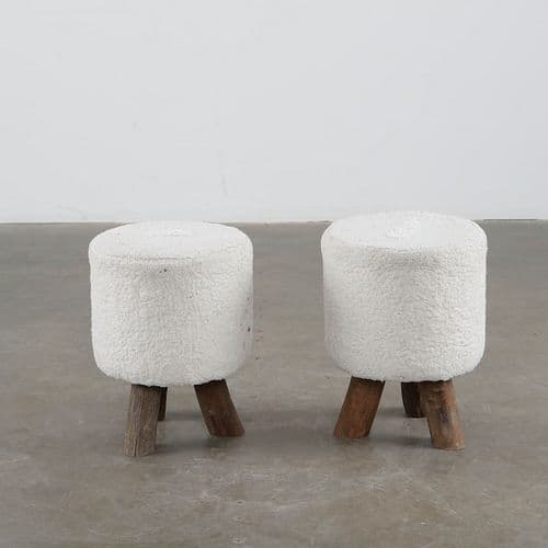 Pair of Wool and Wood Footstools, 1960s
