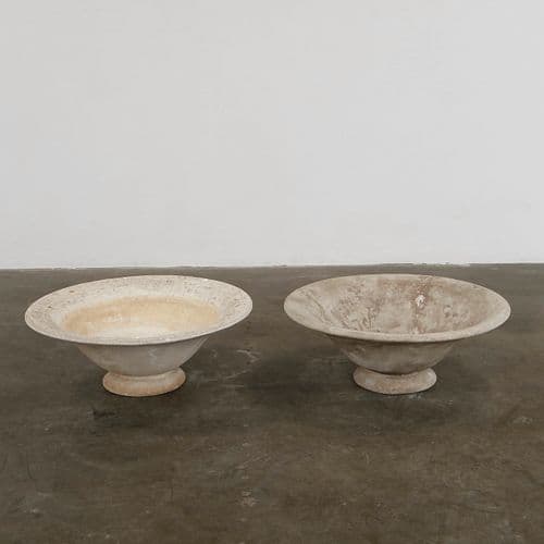 Pair of Round Limestone Planters, 1960s