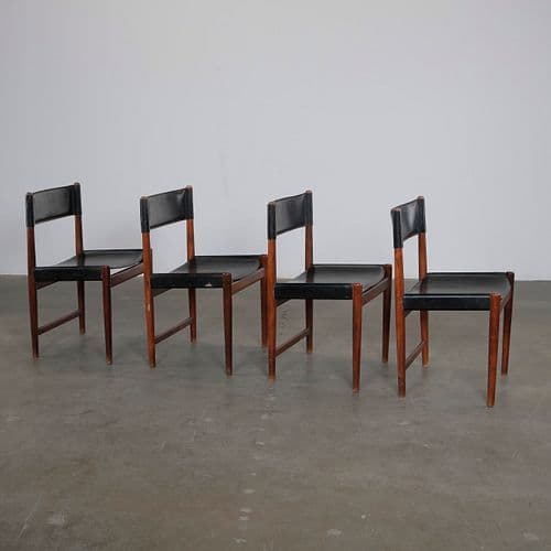 Arne Vodder, Set of Four Rosewood and Leather Chairs for Sibast, Stamped, 1960s