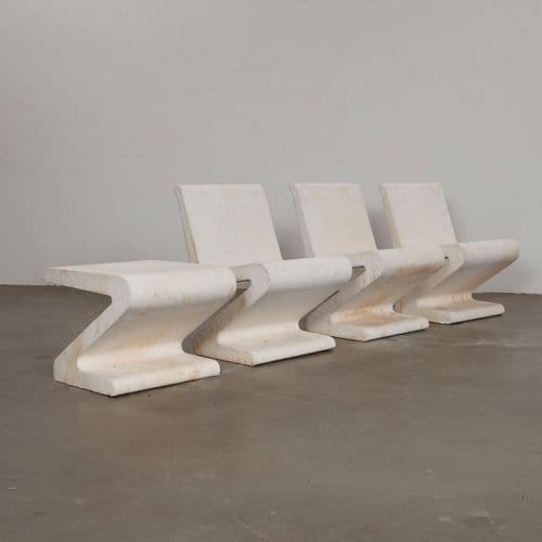 Set of Three Zig Zag Concrete Chairs with Coffee Table, 1960s