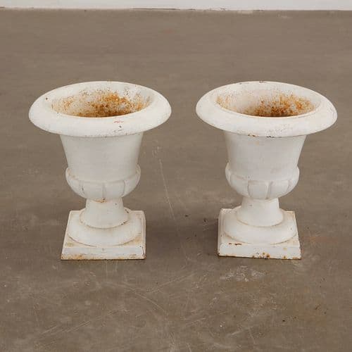 Pair of 19th Small White Bell Shaped Metal Planters