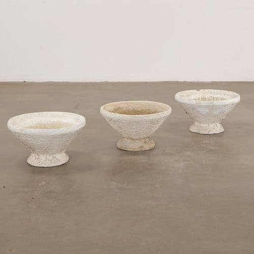 Trio of Small White Round Planters attributed to Grandon Fres, 1960s