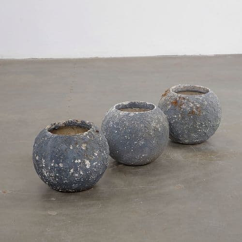 Trio of Blue Globe Planters by Grandon Fres, 1960s