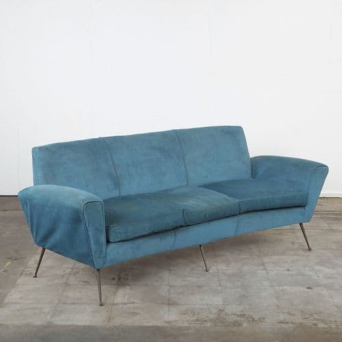 Blue Velvet Sofa in the style of Marco Zanuso, 1960s