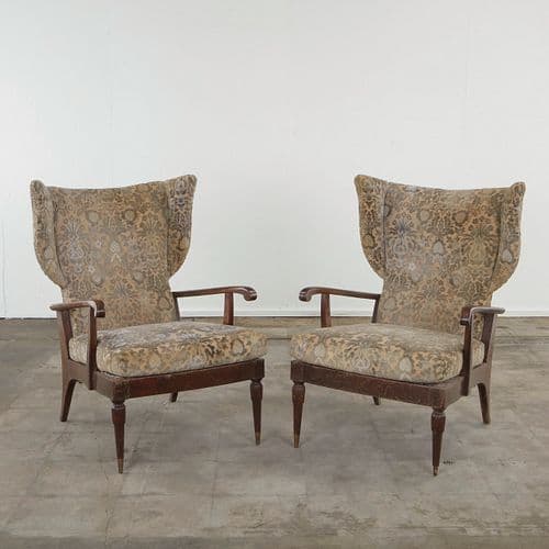 Paolo Buffa, Pair of Reclining Wingback Armchairs, 1950s