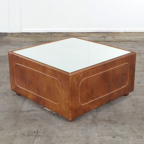 Italian Coffee Table in Leather and Glass in the style of De Sede, 1960s