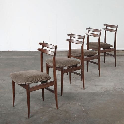 Set of Four Fabric and Wood Chairs in the style of Helge Sibast, Italy, 1960s