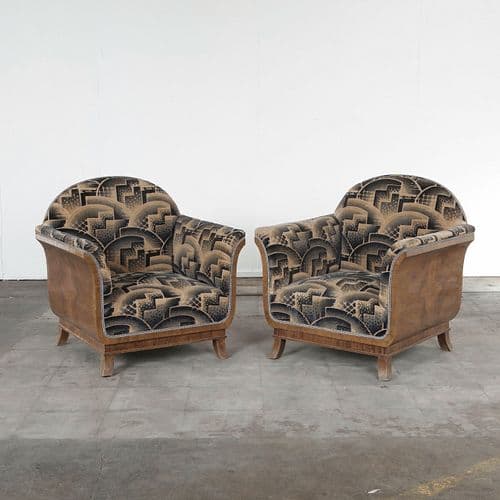 Pair of Art Deco Cotton Velvet Chairs, 1930s