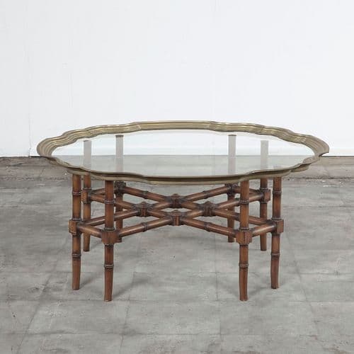 Baker Faux Bamboo Brass Tray Top Cocktail Table, 1930s