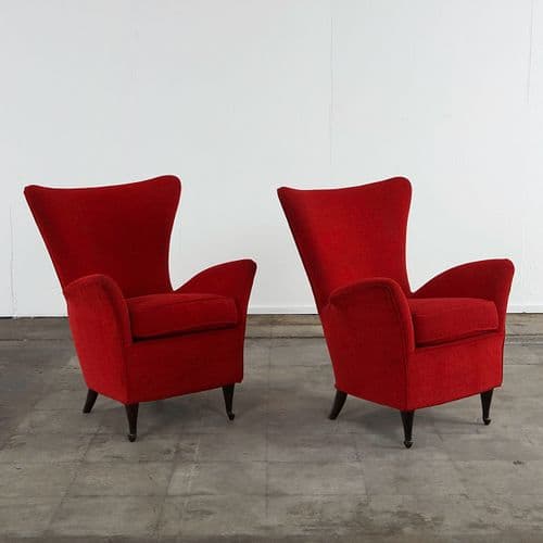 Pair of Red Armchairs in the Style of Paolo Buffa, 1960s