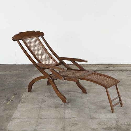 Antique Folding Luxury Wood Steamer Deck Chair, 1890s