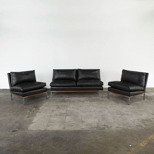 Pizzetti, Set of Sofa and Two Armchairs in Leather, Italy, 1970s