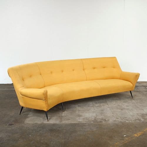 Mid-Century Yellow Italian Large Curved Sofa, 1950s