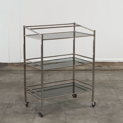 Italian Art Deco Revival Tiered Bar Cart in Chrome, Smoked Glass, 1970s