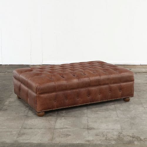 Large Chesterfield Leather Tufted Ottoman, 1960s
