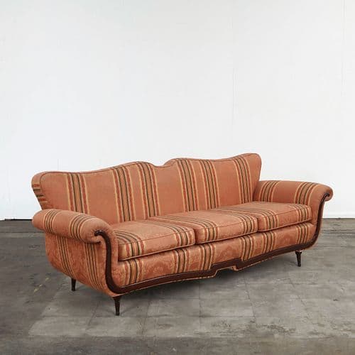 Guglielmo Ulrich, Art Deco 3-Seater Sofa in Fabric and Walnut, 1930s