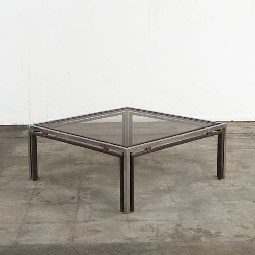 Romeo Rega, Italian Chrome Brass and Glass Coffee Table , 1970s