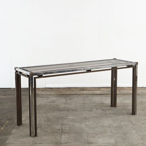 Romeo Rega, Rectangular Glass and Metal Console Table, 1970s