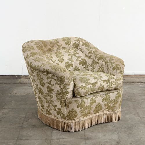 Italian Vintage Armchair in Green Floral Fabric, 1960s
