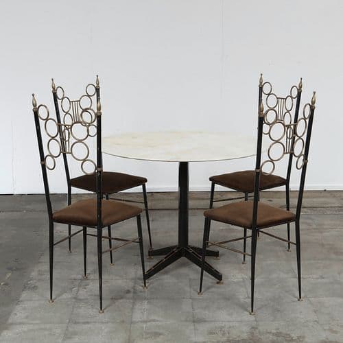 Italian Set of Four Chairs and Marble Table, 1980s