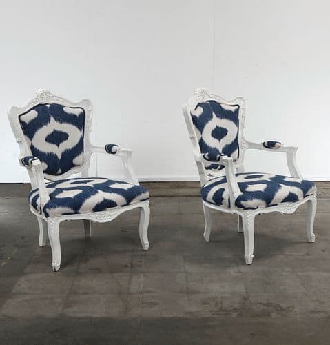 Pair of Italian Louis XV Revival Armchairs with Ikat Upholstery, 1960s