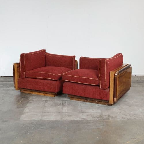 Paolo Barracchia, Pair of Modular Sofa in Rosewood, 1960s