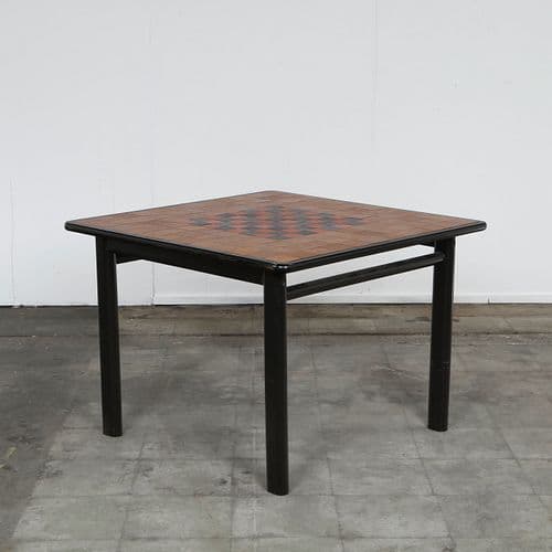 Italian Square Game Table with Leather Inlaid Checkerboard Top, 1960s