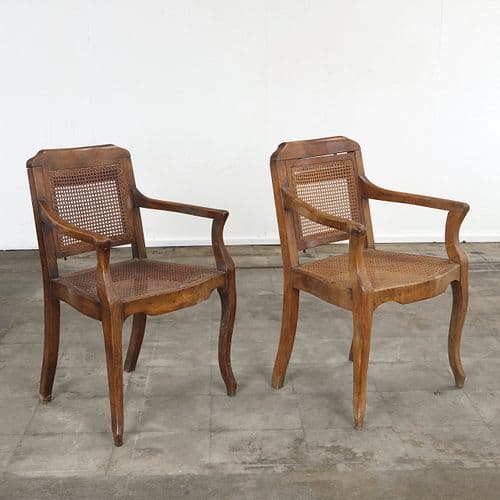 Pair of Rattan and Wood Chairs with Adjustable Backs, 1950s
