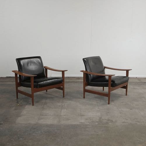 Pair of Danish Black Leather Armchairs, 1960s