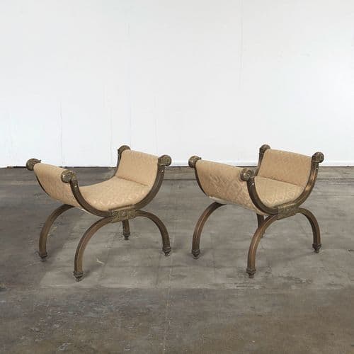 Pair of Italian Neoclassical X-Frame Benches, 1950s