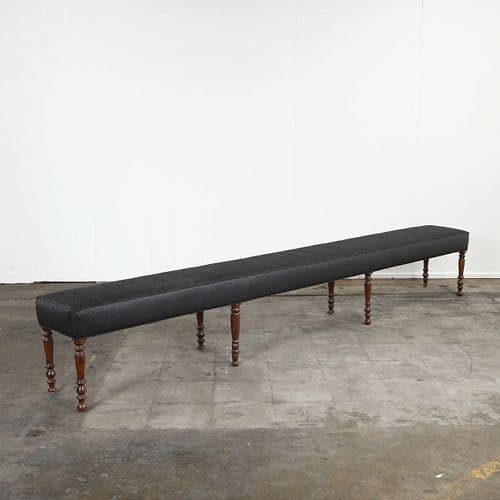 11-Foot Long Black Ostrich Embossed Leather Bench, 1970s