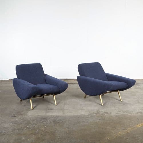 Pair of Italian Mid-Century Armchairs in Blue Boucle in the style of Zanuso, 1960s