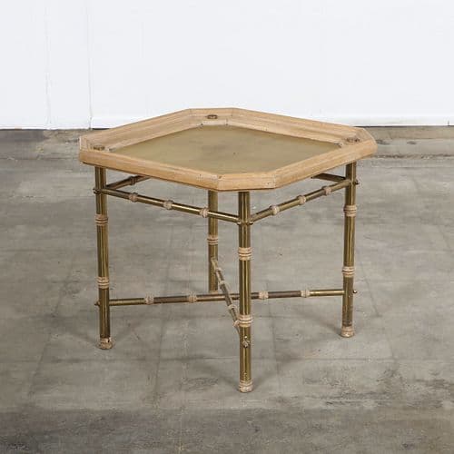 Italian Hexagonal Brass & Wood Accent Table, 1950s