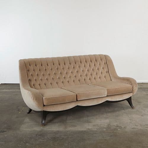 Mid-Century Tufted Velvet 3-Seater Sofa, 1950s