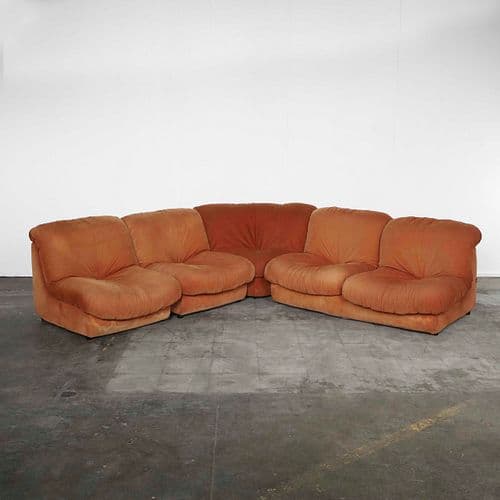 Airborne, Sectional "Patate" Sofa in Rusty Orange Velvet, 1970s