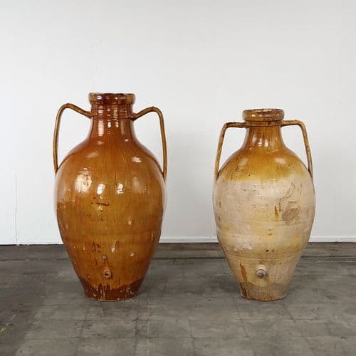 Pair of Colosal Glazed Terracotta Storage Amphorae from Puglia Region, 20th Century