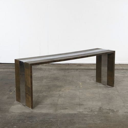 Italian Mid-Century Modern Minimalist Wood & Chrome Console Table, 1970s