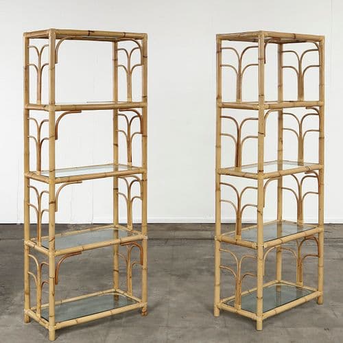 Pair of Mid-Century Rattan Shelving Units, Italy, 1970