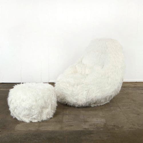 Italian Neanderthal Style Swivel Armchair with Ottoman, 1970s