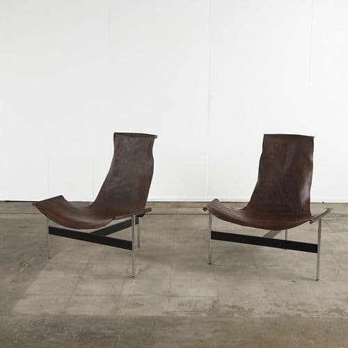 Katavolos, Littell and Kelley for Laverne International, 3LC T-Chairs in Brown Leather, 1950s