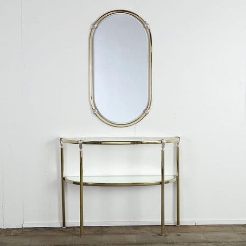 Brass and Glass Console with Matching Mirror, 1970s
