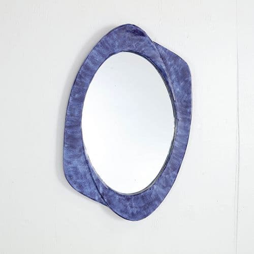 Italian Blue Glazed Ceramic Wall Mirror, 1970
