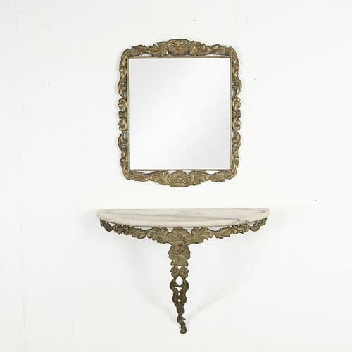 Italian Florentine Marble Wall Console and Mirror, 19th Century