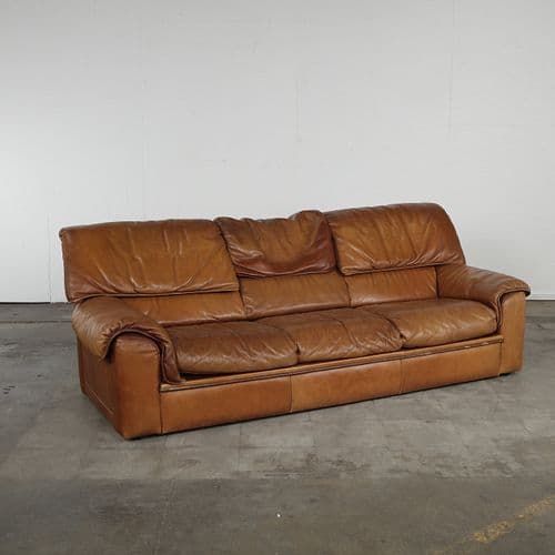 Roche Bobois, Three Seater Vintage Sofa in Light Brown Leather, 1980s