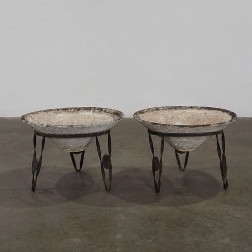 Grandon Fres, Pair of Concrete Conical Planters on Stands, France, 1960s