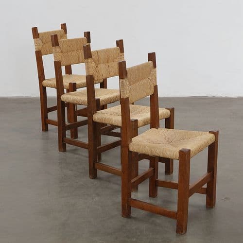 Set of Four French Provincial Rush-Seat Dining Chairs, 1950s