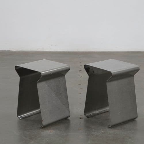 Matiere Grise, Pair of Fun Stools in Brushed Steel, 1990s