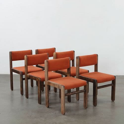 Set of Six Modernist Dining Chairs in Red Wool, 1970s